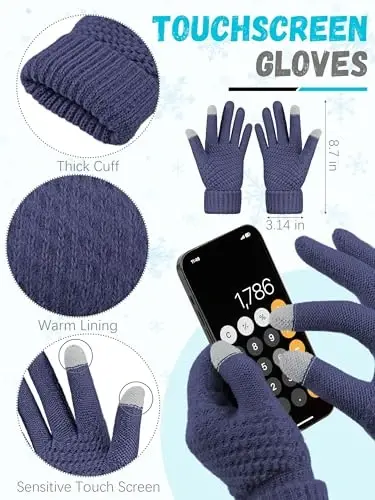Qishki shapka, sharf, qo'lqoplar, iliq flis trikotaj shapkalar, sensorli ekranli qo'lqoplar, bo'yin sharfi to'plami, unisex kattalar uchun qishki sovg'alar - 3