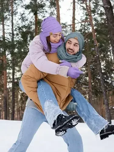 Qishki shapka sharf qo'lqoplar, iliq jun trikotaj shapkalar sensorli ekran qo'lqoplari bo'yin sharf to'plami Unisex kattalar uchun qishki sovg'alar - 5