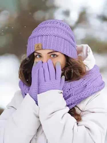 Qishki shapka sharf qo'lqoplar, iliq jun trikotaj shapkalar sensorli ekran qo'lqoplari bo'yin sharf to'plami Unisex kattalar uchun qishki sovg'alar - 6