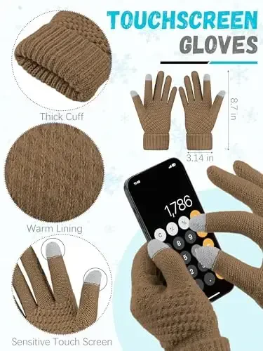 Qishki shapka sharf qo'lqoplar, iliq jun trikotaj shapkalar sensorli ekran qo'lqoplari bo'yin sharf to'plami Unisex kattalar uchun qishki sovg'alar - 3