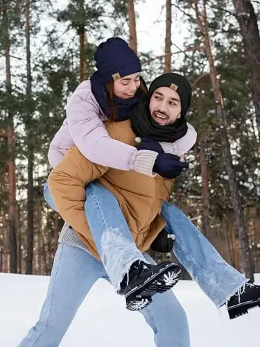 Qishki shapka sharf qo'lqoplar, iliq jun trikotaj shapkalar sensorli ekranli qo'lqoplar bo'yin sharf to'plami Unisex kattalar uchun qishki sovg'alar - 5