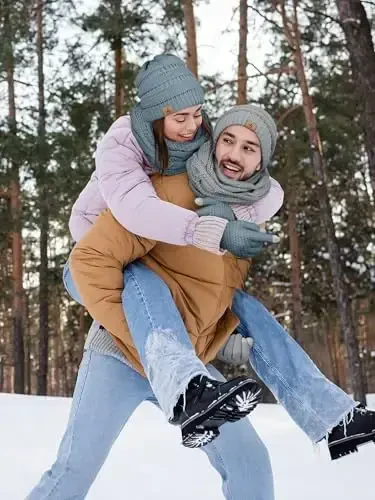 Qishki shapka sharf qo'lqoplar, iliq jun trikotaj shapkalar sensorli ekranli qo'lqoplar bo'yin sharf to'plami unisex kattalar uchun qishki sovg'alar - 5