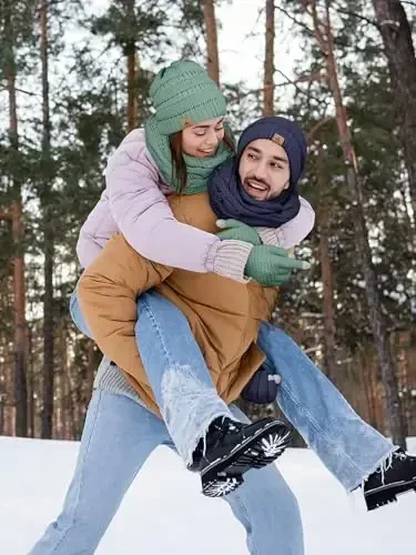 Qishki shapka sharf qo'lqoplar, iliq jun trikotaj shapkalar Sensorli ekranli qo'lqoplar bo'yin sharf to'plami Unisex kattalar uchun qishki sovg'alar - 5