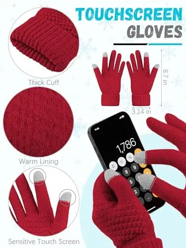 Qishki shapka sharf qo'lqoplar, iliq jun trikotaj shapkalar sensorli ekranli qo'lqoplar bo'yin sharf to'plami Unisex kattalar uchun qishki sovg'alar - 3