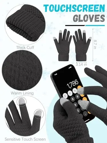 Qishki shapka, sharf, qo'lqoplar, iliq jun trikotaj shapkalar, sensorli ekranli qo'lqoplar, bo'yin sharfi to'plami, unisex kattalar uchun qishki sovg'alar - 3