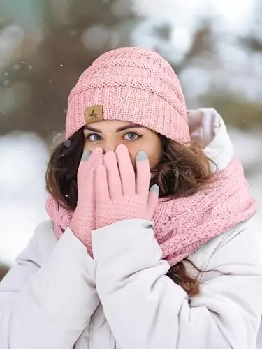 Qishki shapka, sharf, qo'lqoplar, iliq jun trikotaj shapkalar, sensorli ekranli qo'lqoplar, bo'yin sharfi to'plami, unisex kattalar uchun qishki sovg'alar - 6