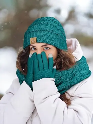 Qishki shapka, sharf, qo'lqoplar, iliq jun trikotaj shapkalar, sensorli ekranli qo'lqoplar, bo'yin sharfi to'plami, unisex kattalar uchun qishki sovg'alar - 6