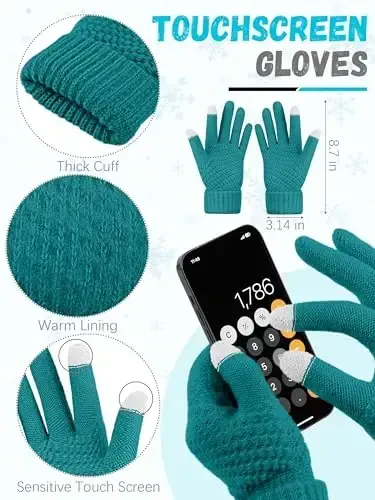 Qishki shapka, sharf, qo'lqoplar, iliq jun trikotaj shapkalar, sensorli ekranli qo'lqoplar, bo'yin sharfi to'plami, unisex kattalar uchun qishki sovg'alar - 3