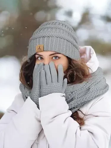 Qishki shapka, sharf, qo'lqoplar, iliq jun trikotaj shapkalar, sensorli ekranli qo'lqoplar, bo'yin sharfi to'plami, unisex kattalar uchun qishki sovg'alar - 6