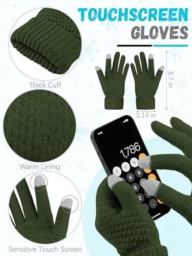 Qishki shapka sharf qo'lqoplar, iliq junli trikotaj shapkalar sensorli ekranli qo'lqoplar bo'yin sharfi to'plami unisex kattalar uchun qishki sovg'alar - 3