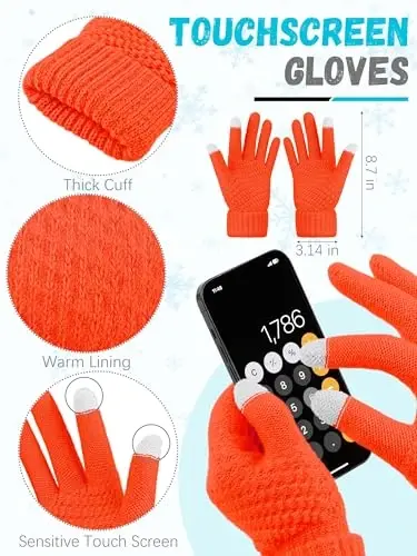 Qishki shapka, sharf, qo'lqoplar, iliq junli trikotaj shapkalar, sensorli ekranli qo'lqoplar, bo'yin sharfi to'plami, unisex kattalar uchun qishki sovg'alar - 3
