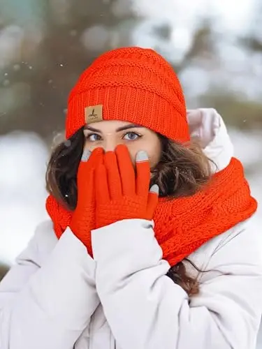 Qishki shapka, sharf, qo'lqoplar, iliq junli trikotaj shapkalar, sensorli ekranli qo'lqoplar, bo'yin sharfi to'plami, unisex kattalar uchun qishki sovg'alar - 6