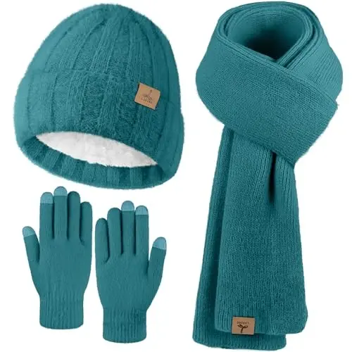 Qishki shapka sharf qo'lqoplar, issiq fleece trikotaj shapka uzun sharf bo'yin isitgich sensorli ekranli qishki qo'lqoplar ayollar uchun sovg'alar to'plami 