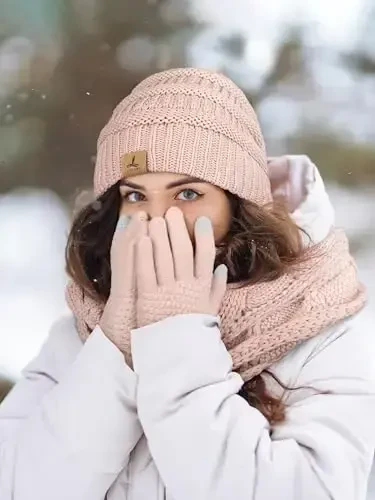 Qishki shapka sharf qo'lqoplar, issiq fleece trikotaj shapkalar Sensorli ekranli qo'lqoplar Bo'yin sharf to'plami Uniseks kattalar uchun qishki sovg'alar - 6