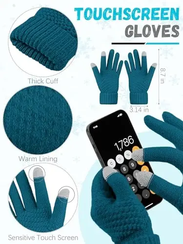 Qishki shapka, sharf, qo'lqoplar, issiq jun trikotaj shapkalar, sensorli ekranli qo'lqoplar, bo'yin sharfi to'plami, unisex kattalar uchun qishki sovg'alar - 3