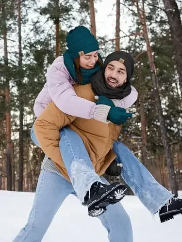 Qishki shapka, sharf, qo'lqoplar, issiq jun trikotaj shapkalar, sensorli ekranli qo'lqoplar, bo'yin sharfi to'plami, unisex kattalar uchun qishki sovg'alar - 5