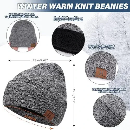 Qishki shapka, sharf, sensorli ekranli qo'lqoplar erkaklar va ayollar uchun to'plami, iliq trikotaj fleece astarli shapka, qo'lqoplar, bo'yin isitgich to'plami - 2