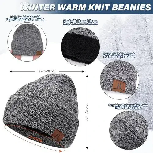 Qishki shapka, sharf, sensorli ekranli qo'lqoplar erkaklar va ayollar uchun to'plami, iliq trikotaj fleece astarli shapka, qo'lqoplar, bo'yin isitgich to'plami - 2