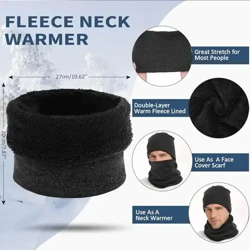 Qishki shapka, sharf, sensorli ekranli qo'lqoplar to'plami erkaklar va ayollar uchun, shapka, qo'lqoplar, bo'yin isitgich to'plami iliq trikotaj jun astarli - 3