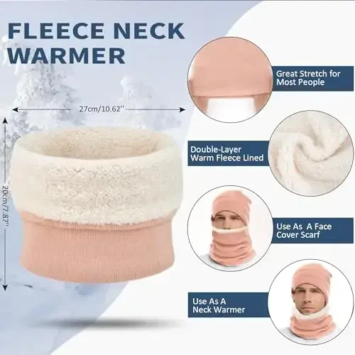 Qishki shapka, sharf, sensorli ekranli qo'lqoplar to'plami erkaklar va ayollar uchun, shapka, qo'lqoplar, bo'yin isitgich to'plami iliq trikotaj jun astarli - 3