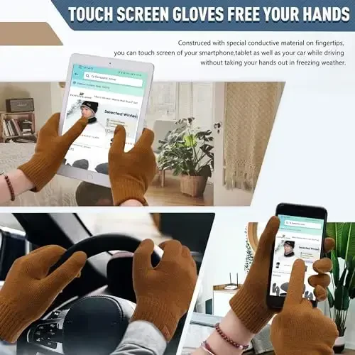 Qishki shapka, sharf, sensorli ekranli qo'lqoplar to'plami erkaklar va ayollar uchun, shapka, qo'lqoplar, iliq trikotaj flis bilan qoplangan bo'yin isitgich to'plami - 5