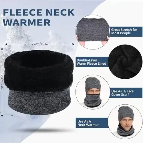 Qishki shapka, sharf, sensorli qo'lqoplar erkaklar va ayollar uchun to'plam, iliq trikotaj jun bilan ishlangan shapka qo'lqoplar bo'yni isitgich to'plami - 3