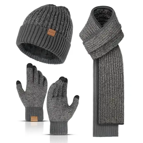 Qishki shapkalar Erkaklar uchun sensorli ekranli qo'lqoplar bilan sharf Erkaklar uchun sharflar va Beanie shlyapa Erkaklar ayollar uchun Themal qo'lqoplar to'plami 