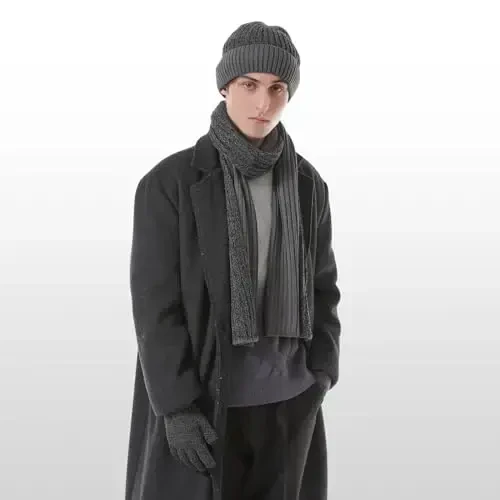 Qishki shapkalar Erkaklar uchun sensorli ekranli qo'lqoplar bilan sharf Erkaklar uchun sharflar va Beanie shlyapa Erkaklar ayollar uchun Themal qo'lqoplar to'plami - 6