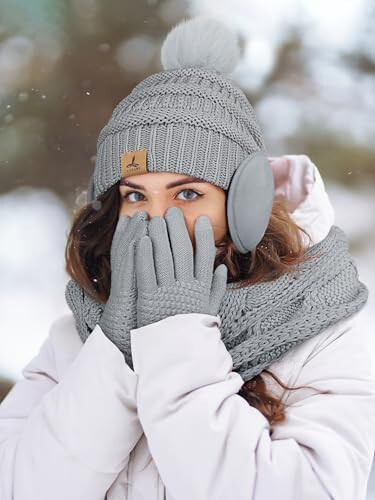 Qishki Shlyapa Paxta Eldivenlar va Quloqchan, Issiq To'qilgan Bonnet Shlyapa Tegibga Uyalashuvchi Eldivenlar To'plami Qishki Sovg'alar Ayollar uchun Bo'yin Ro'mollari - 6