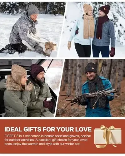Qishki shlyapa qo'lqop sharf erkaklar ayollar uchun to'plam, erkaklar uchun uzun sharf sensorli qo'lqoplar sovuq ob-havo uchun, 3 in 1 iliq sovg'a to'plami - 6