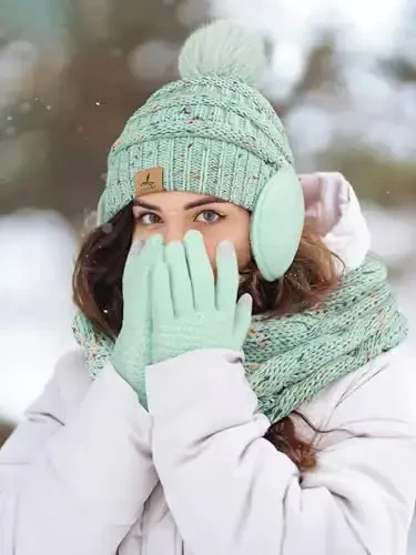 Qishki shlyapa sharf qo'lqoplar va quloq isitgich, iliq trikotaj shapka Sensorli ekranli qo'lqoplar to'plami Qishki sovg'alar Ayollar uchun bo'yin sharflari - 6