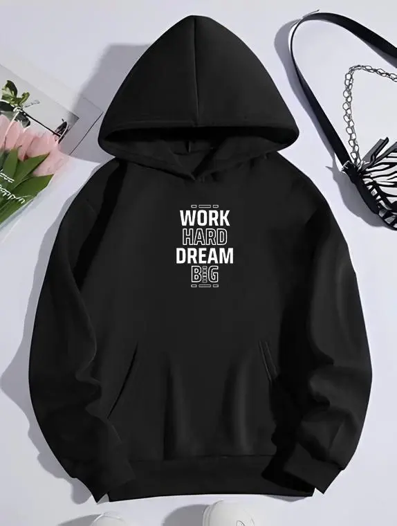 Qishki Uch Ip Kapshonli SweatShirt - Qora - BÜYÜKBEDENIZ