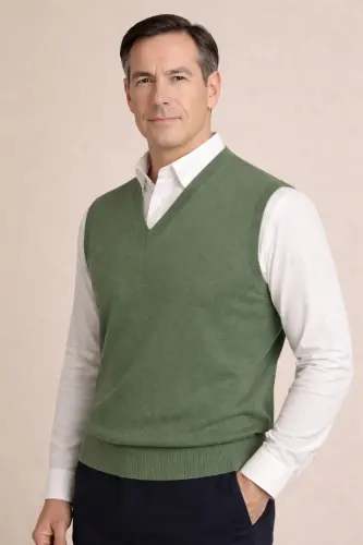 Qishki V yoqali tekis ingichka jun haki dadasi ko'ylagi - BURSPA (1)