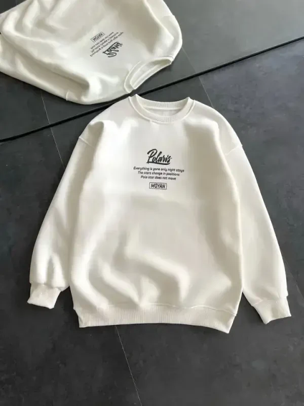Qishki Velosiped Yoqali Oldi Va Orqa Bosmali SweatShirt - Oq - BÜYÜKBEDENIZ