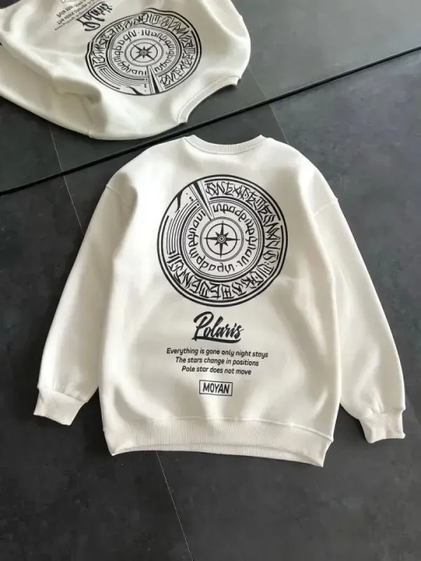 Qishki Velosiped Yoqali Oldi Va Orqa Bosmali SweatShirt - Oq - 2