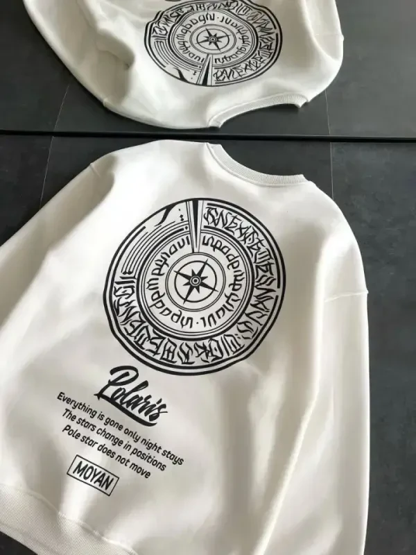 Qishki Velosiped Yoqali Oldi Va Orqa Bosmali SweatShirt - Oq - 4