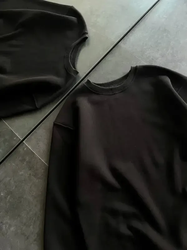 Qishki Velosiped Yoqali Uch Ipdan Tikilgan Oddiy Sviter - Qora - 3