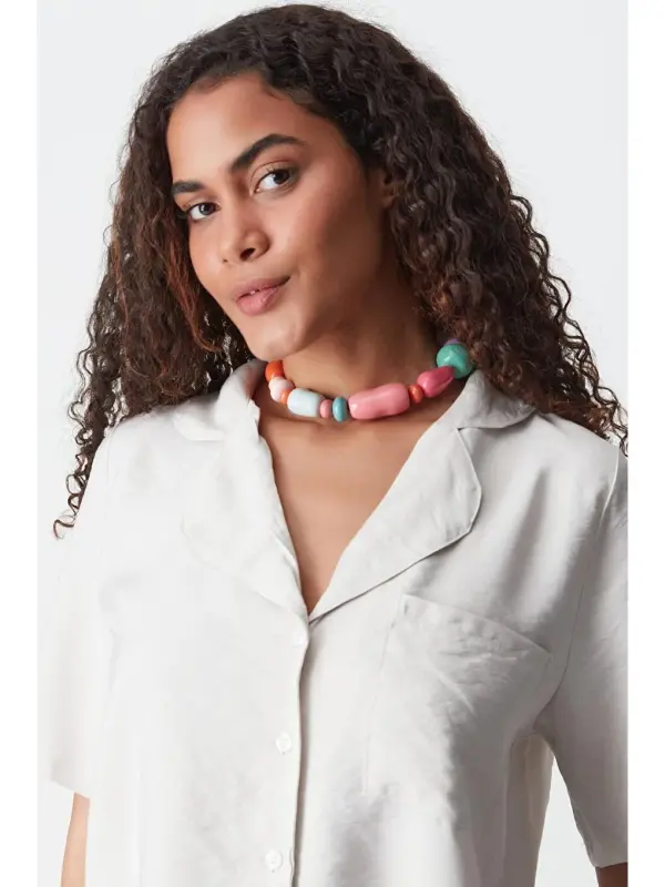 Qisqa Kol Ko'ylak Short Takımı 9148 Bej-Bej - 3