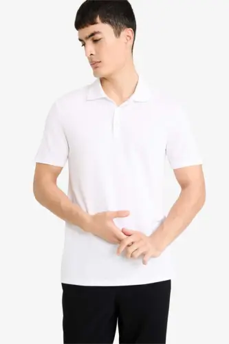 Qisqa qo‘lli nozik paxtadan tikilgan Slim Fit turiga kiruvchi oq rangli Polo futbolka - 3
