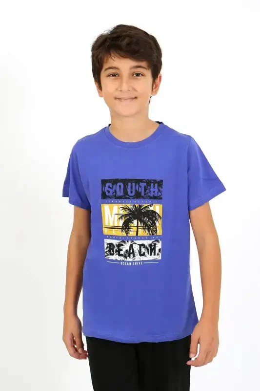 Qisqa qo'lli penje pijama komplekti o'g'il bolalar uchun 20758 Saks - 2