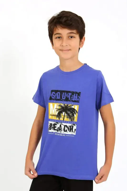 Qisqa qo'lli penje pijama komplekti o'g'il bolalar uchun 20758 Saks - 5