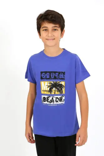 Qisqa qo'lli penje pijama komplekti o'g'il bolalar uchun 20758 Saks - BÜYÜKBEDENIZ (1)