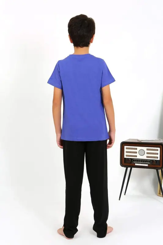 Qisqa qo'lli penje pijama komplekti o'g'il bolalar uchun 20758 Saks - 4