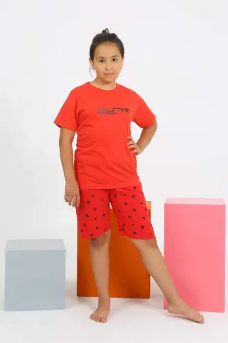 Qisqa qo'lli shortili qizlar uchun paxta pijama 20431 - 6