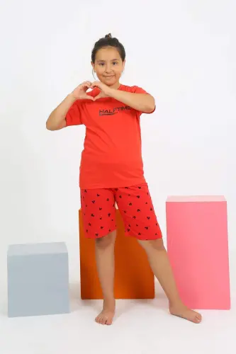 Qisqa qo'lli shortili qizlar uchun paxta pijama 20431 - 5