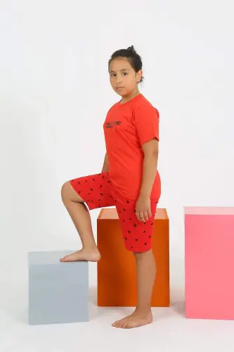 Qisqa qo'lli shortili qizlar uchun paxta pijama 20431 - 8