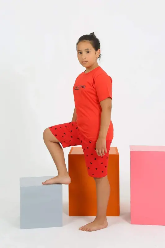 Qisqa qo'lli shortili qizlar uchun paxta pijama 20431 - 8
