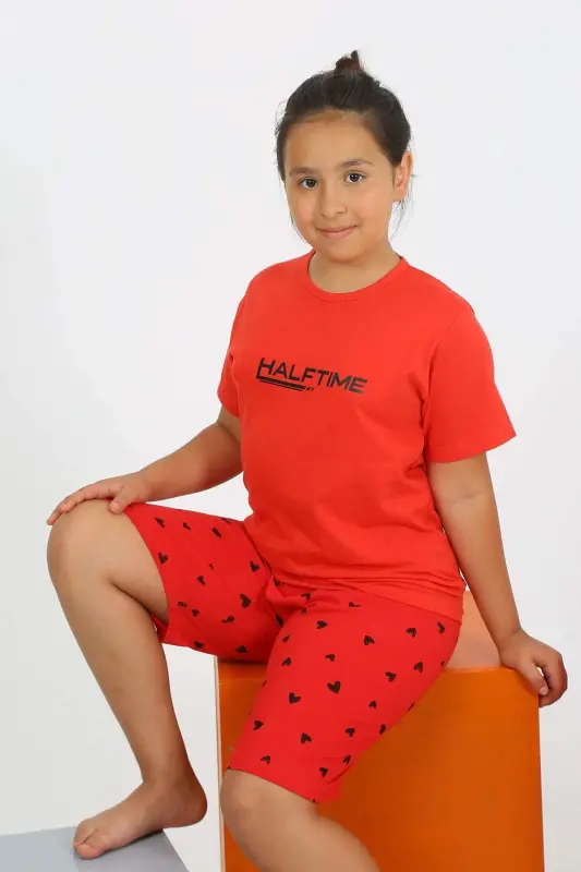 Qisqa qo'lli shortili qizlar uchun paxta pijama 20431 - 3
