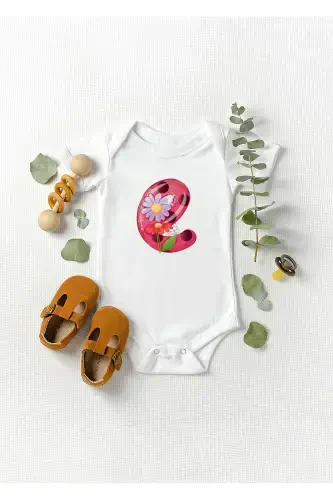 Qisqa yengli 100% paxtali E harfli dizaynli chaqaloq B - LOTUS BABY (1)