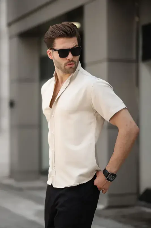 Qisqa Yengli Klassik Ko'ylak - 3